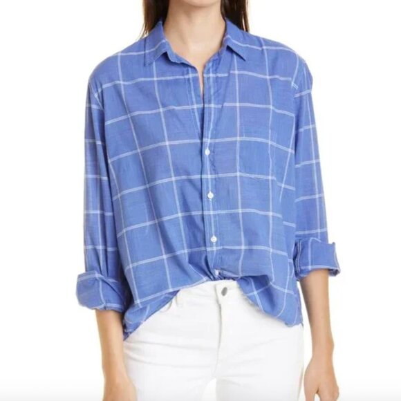 Frank and Eileen "Eileen" Cotton Windowpane Blue Button Up Small - Picture 1 of 10